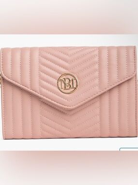 Badgley Mischka Pink Quilted Chevron Crossbody with Gold Logo